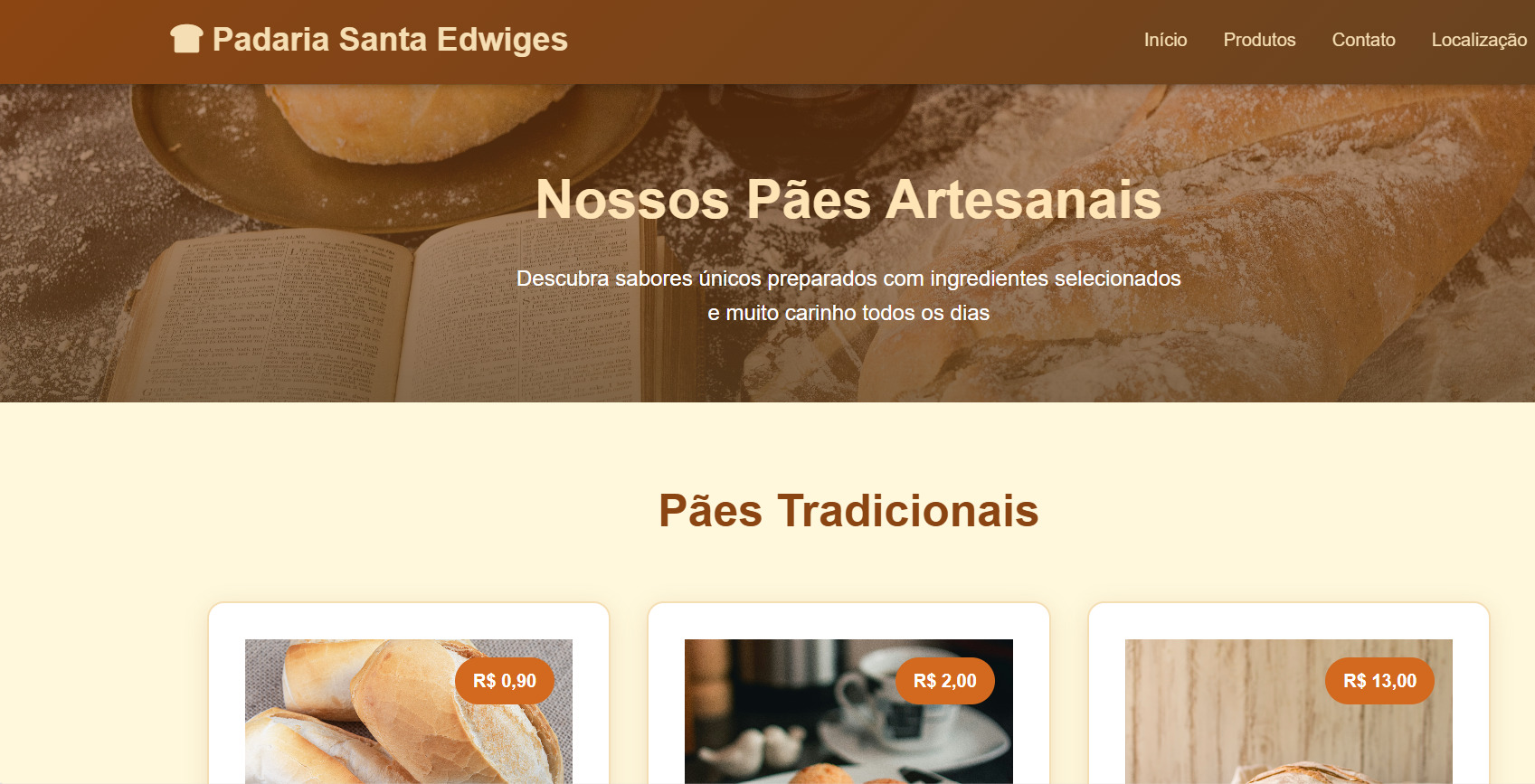 Site Padaria Artesanal